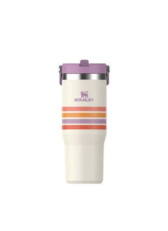 STANLEY 30oz IceFlow Reusable Tumbler with Straw – Striped Purple Varsity Collection – Leak-Resistant, BPA-Free, Stainless Steel Insulated Cup for Home, Office, Gym, or Travel
