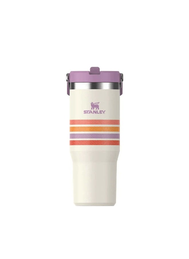 Stanley - STANLEY 30oz IceFlow Reusable Tumbler with Straw – Striped Purple Varsity Collection – Leak-Resistant, BPA-Free, Stainless Steel Insulated Cup for Home, Office, Gym, or Travel - Image 1