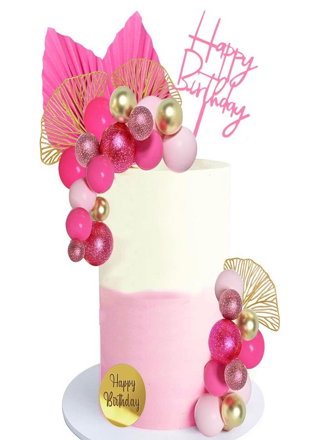 LEFUBABY White Gold Balls Cake Toppers Balls Birthday Cake Decorations for Birthday Boho Wedding Baby Shower Party Decoration (Hot Pink) - Image 1