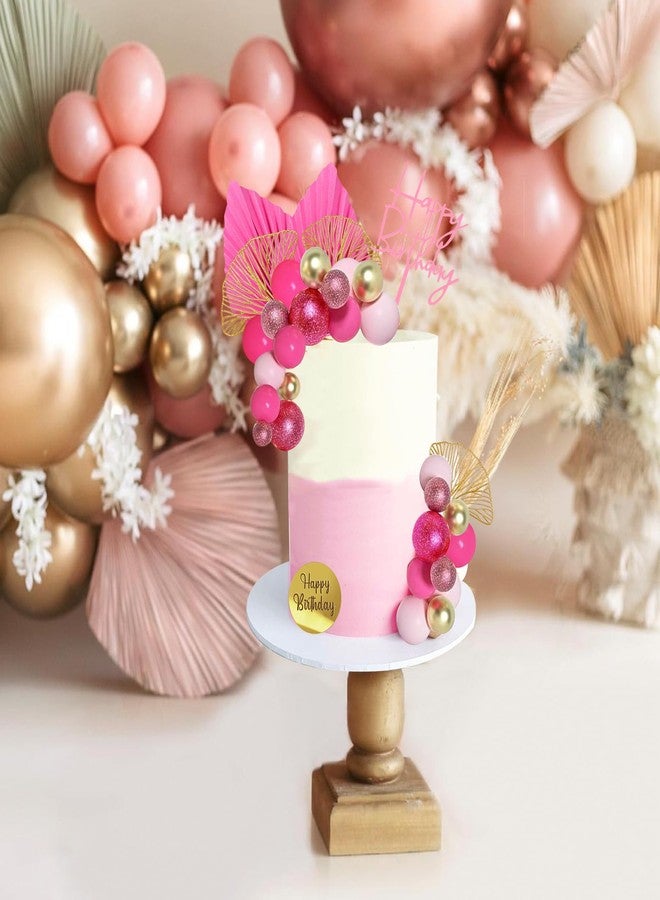 LEFUBABY White Gold Balls Cake Toppers Balls Birthday Cake Decorations for Birthday Boho Wedding Baby Shower Party Decoration (Hot Pink) - Image 3