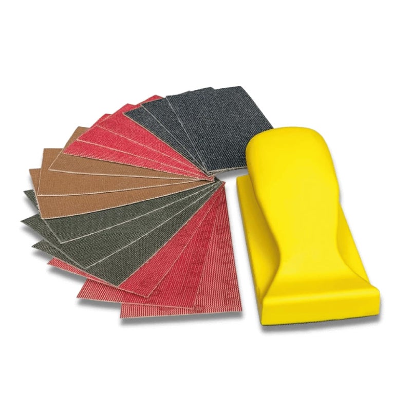 SCORCH MARKER - 16 pc Hand Sanding Kit, Sander Block, with Durable Mesh & Soft Handle, Includes 3 Sheets Each of 80, 120, 240, 320 and 600 Grit Sandpaper. Fully Reusable & Washable for Crafts & DIY - Image 1