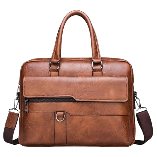 JINGTIANCD Men's Faux Leather Laptop Bag 15.7 Inch, Water-Resistant Briefcase Messenger Bag for Work, Business, Travel | Adjustable Shoulder Crossbody Office Satchel(Deep Khaki) - Image 1