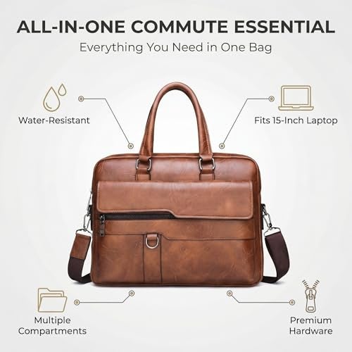 JINGTIANCD Men's Faux Leather Laptop Bag 15.7 Inch, Water-Resistant Briefcase Messenger Bag for Work, Business, Travel | Adjustable Shoulder Crossbody Office Satchel(Deep Khaki) - Image 2