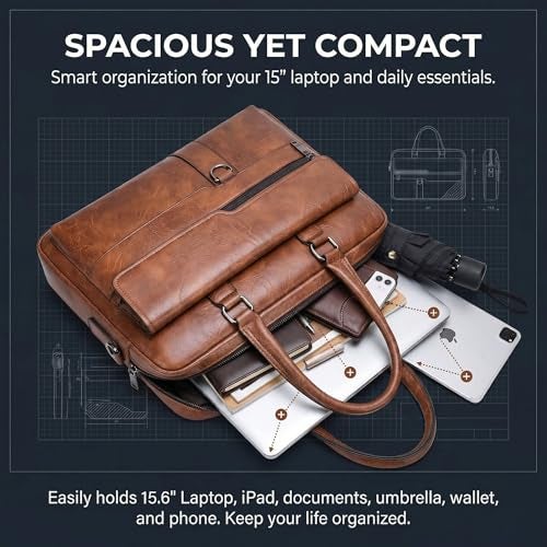JINGTIANCD Men's Faux Leather Laptop Bag 15.7 Inch, Water-Resistant Briefcase Messenger Bag for Work, Business, Travel | Adjustable Shoulder Crossbody Office Satchel(Deep Khaki) - Image 5