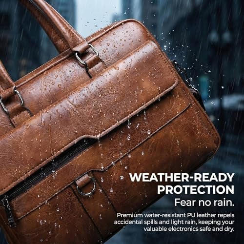 JINGTIANCD Men's Faux Leather Laptop Bag 15.7 Inch, Water-Resistant Briefcase Messenger Bag for Work, Business, Travel | Adjustable Shoulder Crossbody Office Satchel(Deep Khaki) - Image 4
