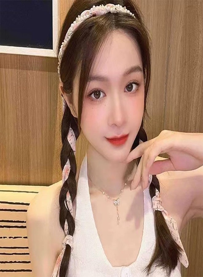 Sisadodo Long Ribbon Headband for Women Bow Hair Bands with Pearl Flowers Hairband Headbands Non-Slip Fashion HairScarf Band Ponytail Hairpin Hairclip Hair Accessories Ornaments for Women Dating Proms - Image 1