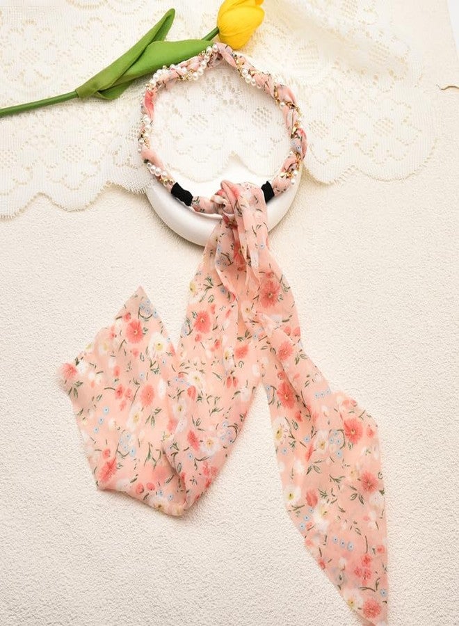 Sisadodo Long Ribbon Headband for Women Bow Hair Bands with Pearl Flowers Hairband Headbands Non-Slip Fashion HairScarf Band Ponytail Hairpin Hairclip Hair Accessories Ornaments for Women Dating Proms - Image 5