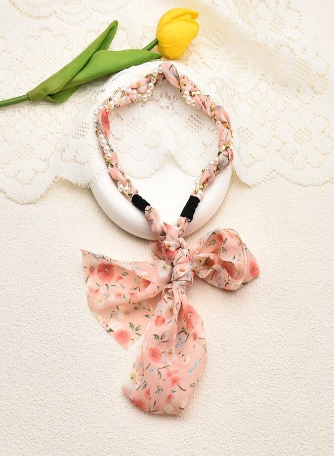 Sisadodo Long Ribbon Headband for Women Bow Hair Bands with Pearl Flowers Hairband Headbands Non-Slip Fashion HairScarf Band Ponytail Hairpin Hairclip Hair Accessories Ornaments for Women Dating Proms - Image 4