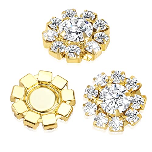 Wholesale 24PCS 16MM Gold Plated Metal Clear Rhinestone Glass Buttons Embellishments Bulk for Craft Flat