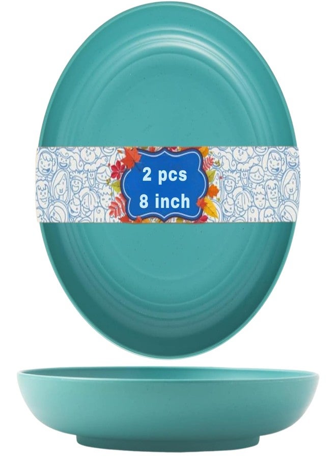 Turbid 8inch/2pcs Wheat Straw Plates Lightweight Unbreakable Dinner Dishes Plates Set Dishwasher & Microwave Safe, Non-Toxin, BPA Free and Healthy for Kids & Adults (Green, 8in/2pcs) - Image 1