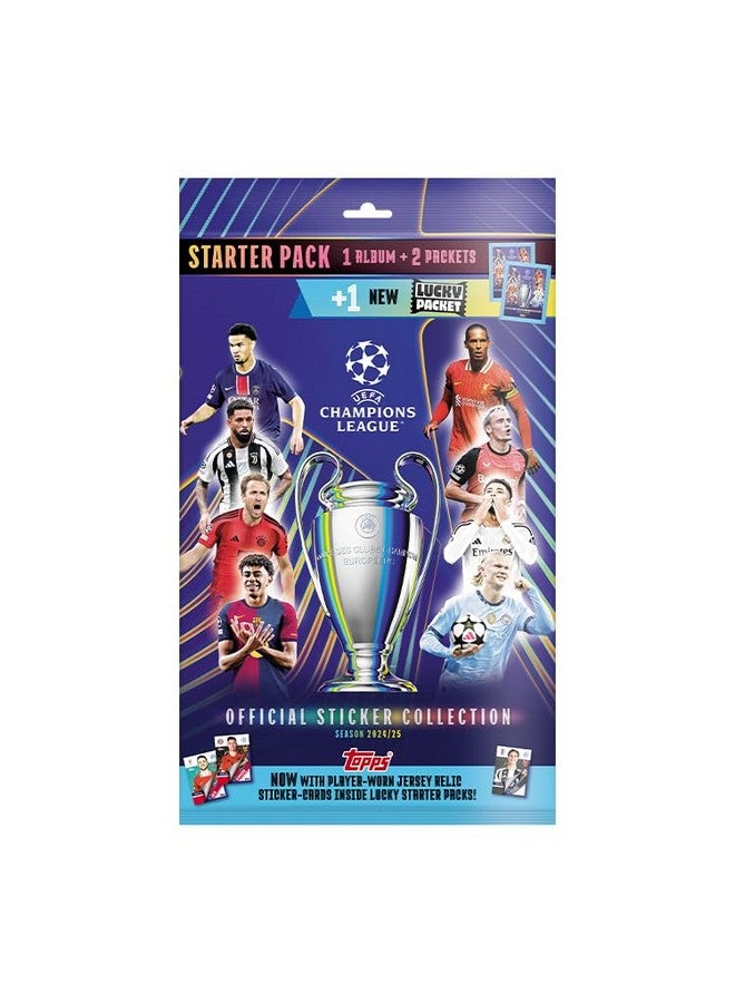 Topps Topps UEFA Champions League Stickers 24/25 - Starter Pack - Contains an 80 Page Sticker Album and 3 Packets (18 Stickers), one of which is a Lucky Packet with an Extra Special Shiny Sticker Inside!  - Image 1