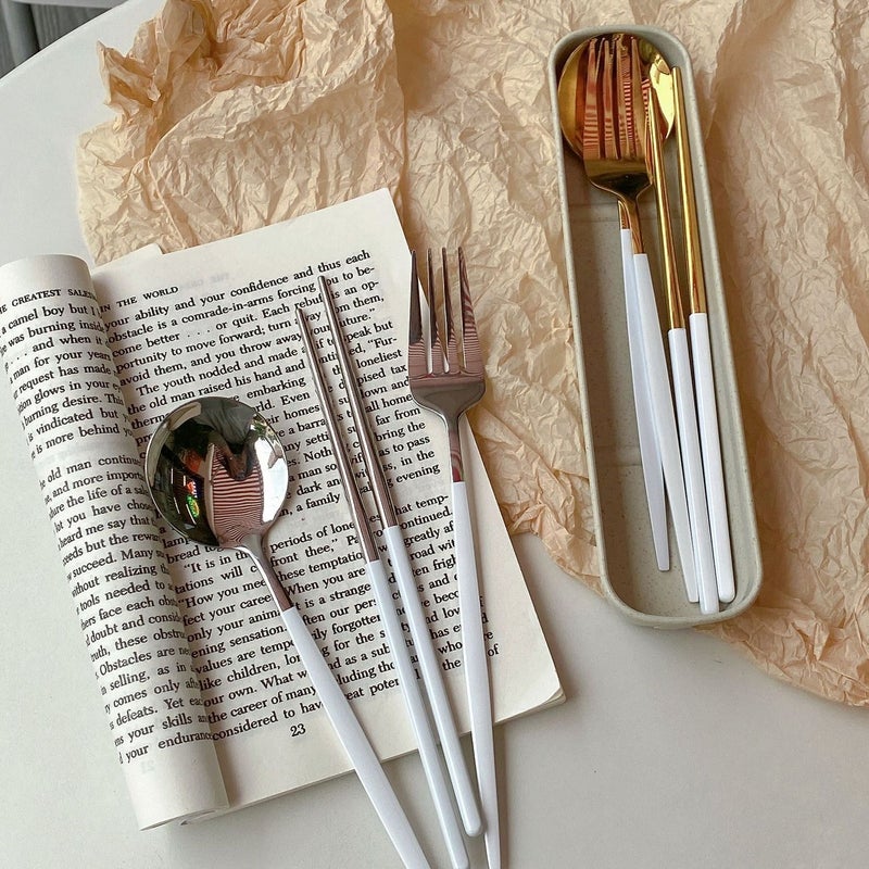 Stainless Steel Spoon, Fork And Chopsticks Tableware Set Three-Piece Set Student Adult Single Convenient Tableware Outdoor Travel Spoon And Chopsticks Box - Image 2
