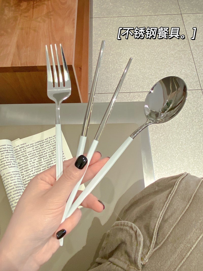 Stainless Steel Spoon, Fork And Chopsticks Tableware Set Three-Piece Set Student Adult Single Convenient Tableware Outdoor Travel Spoon And Chopsticks Box - Image 3