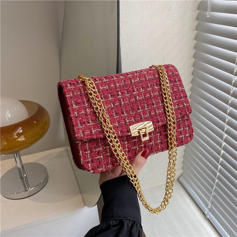 Trendy Niche Design Woolen Small Square Bag For Women, New Fashion Simple Versatile Chain Shoulder Crossbody Bag, Black - Image 2