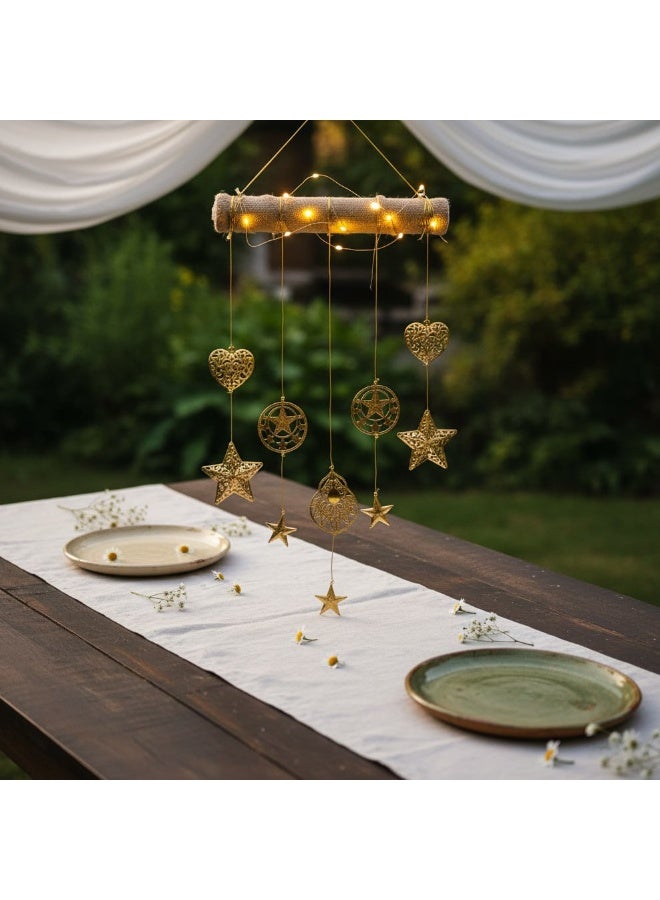 Hand Made Hanging Wall Decor Rustic Jute Rod Tassel Wall Art Macrame Style Metal Stars & Hearts - Image 5