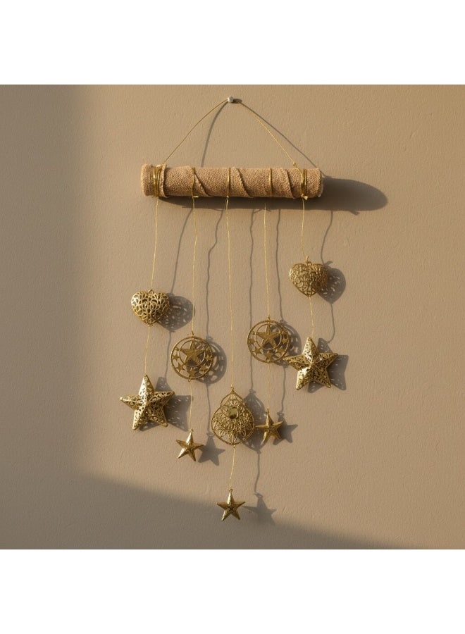 Hand Made Hanging Wall Decor Rustic Jute Rod Tassel Wall Art Macrame Style Metal Stars & Hearts - Image 3