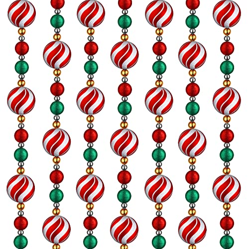 Jetec 16 ft Christmas Ball Garland Ornament Red White Green Stripe Candy Beaded Ball Ornament Hanging for Christmas Tree Retro Party Decorations - Image 1