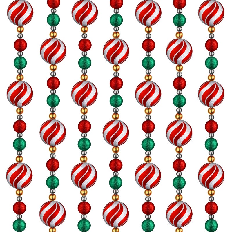 Jetec 16 ft Christmas Ball Garland Ornament Red White Green Stripe Candy Beaded Ball Ornament Hanging for Christmas Tree Retro Party Decorations - Image 2