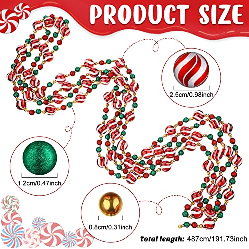 Jetec 16 ft Christmas Ball Garland Ornament Red White Green Stripe Candy Beaded Ball Ornament Hanging for Christmas Tree Retro Party Decorations - Image 3