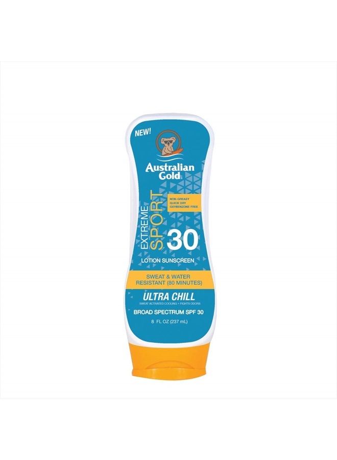 Australian Gold Extreme Sport Sunscreen Lotion SPF 30, 8 Ounce | Broad Spectrum | Sweat & Water Resistant | Non-Greasy | Oxybenzone Free | Cruelty Free - Image 1