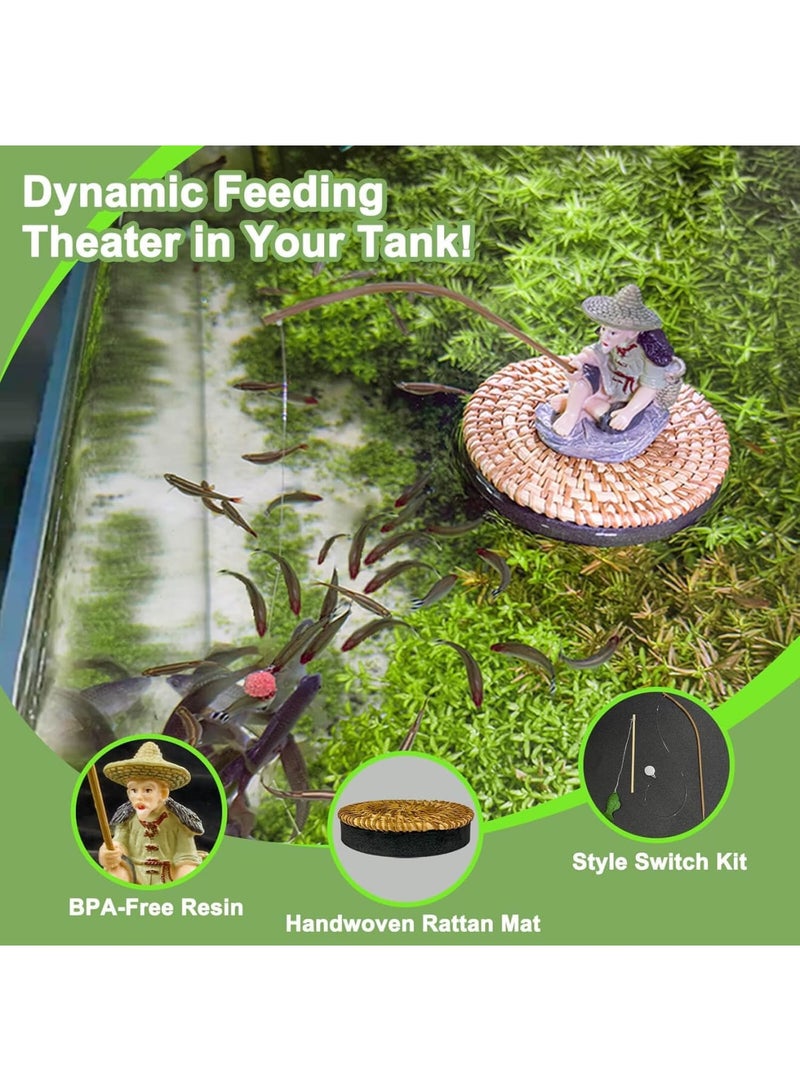 سيوسي Floating Fisherman Aquarium Decor, Realistic Resin Fish Tank Ornament with Mini Fishing Rod, Interactive Fish Feeder Toy for Guppies, Bettas & Small Schooling Fish, Fun Bubble-Free Decorations - Image 3