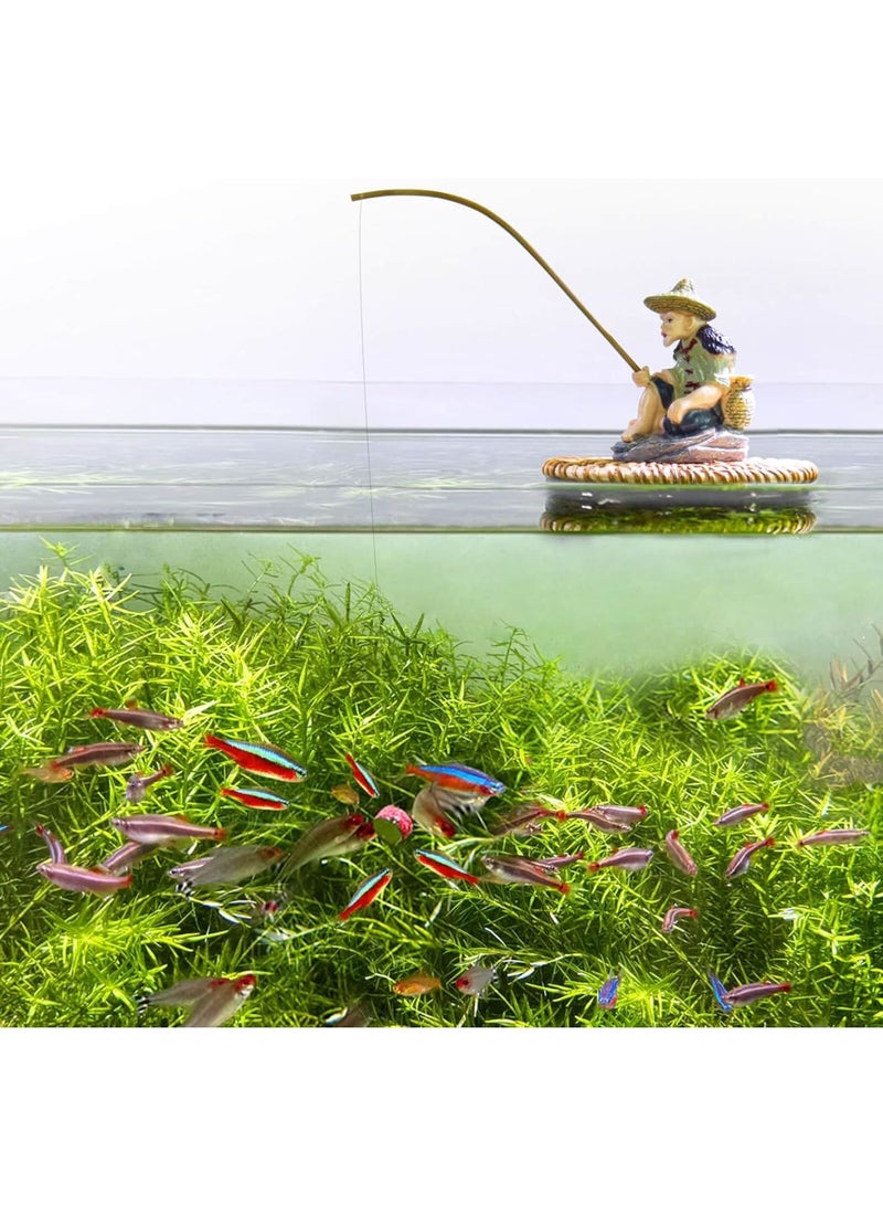 سيوسي Floating Fisherman Aquarium Decor, Realistic Resin Fish Tank Ornament with Mini Fishing Rod, Interactive Fish Feeder Toy for Guppies, Bettas & Small Schooling Fish, Fun Bubble-Free Decorations - Image 1