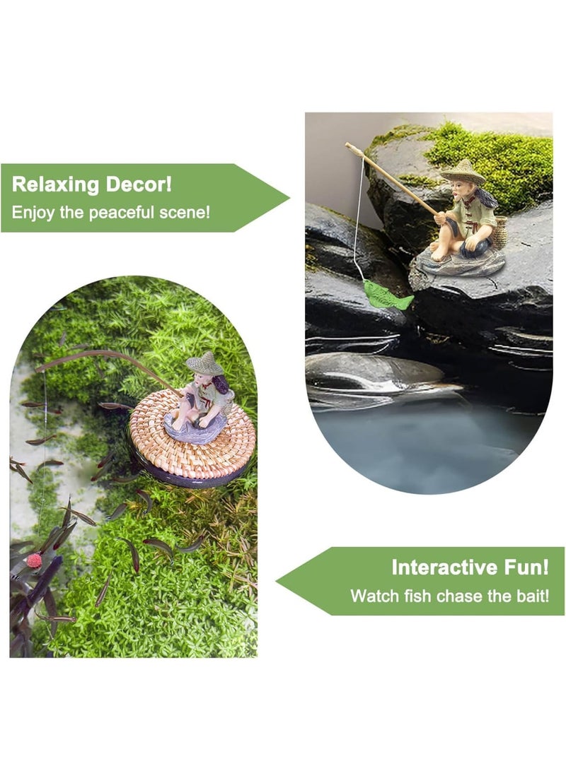 سيوسي Floating Fisherman Aquarium Decor, Realistic Resin Fish Tank Ornament with Mini Fishing Rod, Interactive Fish Feeder Toy for Guppies, Bettas & Small Schooling Fish, Fun Bubble-Free Decorations - Image 2
