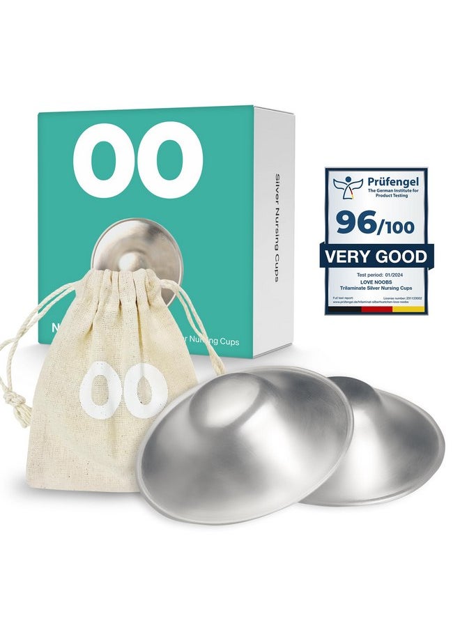 Love Noobs The Original Silver Nursing Cups, LoveNoobs Silver Nipple Covers Breastfeeding, 925 Grade Silver Layered Tri-Laminate Nipple Shields for Nursing Newborn, XL Silver Nipple Shield, Baby Essentials  - Image 1