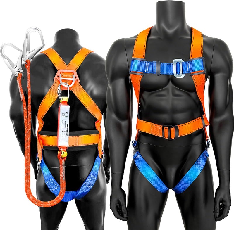 GLOROUSCHU Full Body Safety Harness Tool Fall Protection，OSHA/ANSI Compliant,ASTM F1774certified | INTERNAL Shock Absorbing Lanyard（Orange） - Image 1