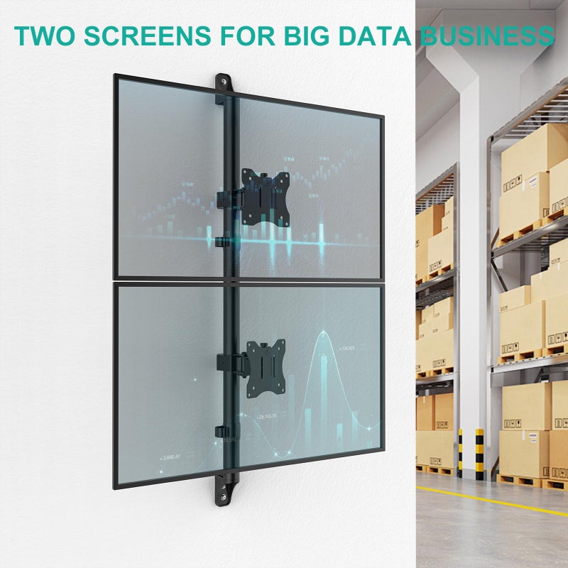 WALI Vertical Dual Monitor Wall Mount, Stacked Monitor Wall Mount for 17-38 Inch 2 Screens 22lbs each with Height Adjustment Heavy Duty Sturdy Steel Tilt Swivel Rotate Flexibility VESA 75x75/100x100mm - Image 3