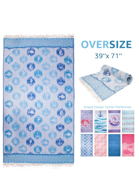 Turkish Peshtemal Bath Towel, Large Size 100x180cm, Anchor Pattern Design, 100% Cotton Soft & Quick Dry Material, Versatile Use for Beach, Pool and Bath, Peshtemal Bath Towel