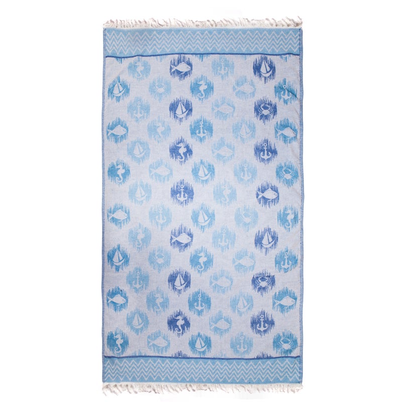 Anemoss Turkish Peshtemal Bath Towel, Large Size 100x180cm, Anchor Pattern Design, 100% Cotton Soft & Quick Dry Material, Versatile Use for Beach, Pool and Bath, Peshtemal Bath Towel - Image 1