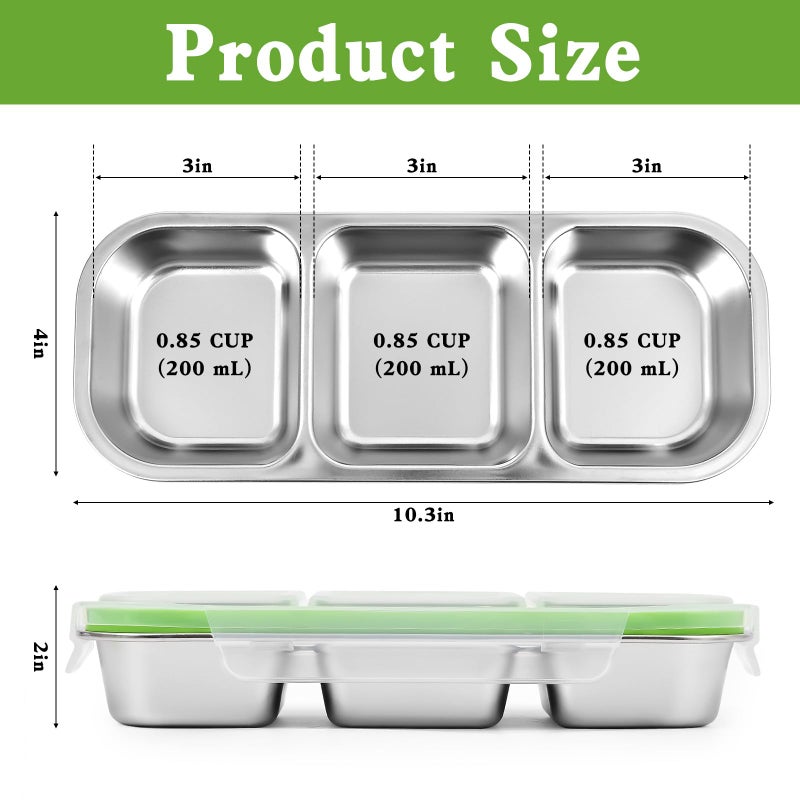 UPTRUST Reusable Snack Containers with Lids, 2pcs Stainless Steel 3-Compartment Snack Box, Divided and Leak-Proof Design for Take-Out Condiments and On-the-Go Snacks - Image 4