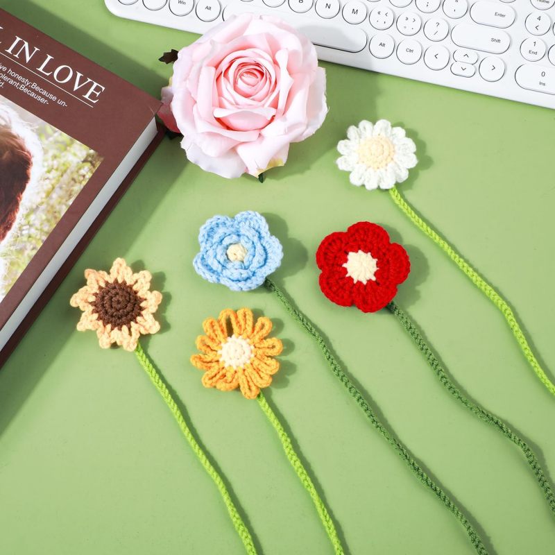 Crochet Sunflower Bookmark: 1 Vibrant Colorful Handmade Cotton Yarn - Soft Washable Durable Floral Marker for Book Lovers Home Office Travel - Image 4