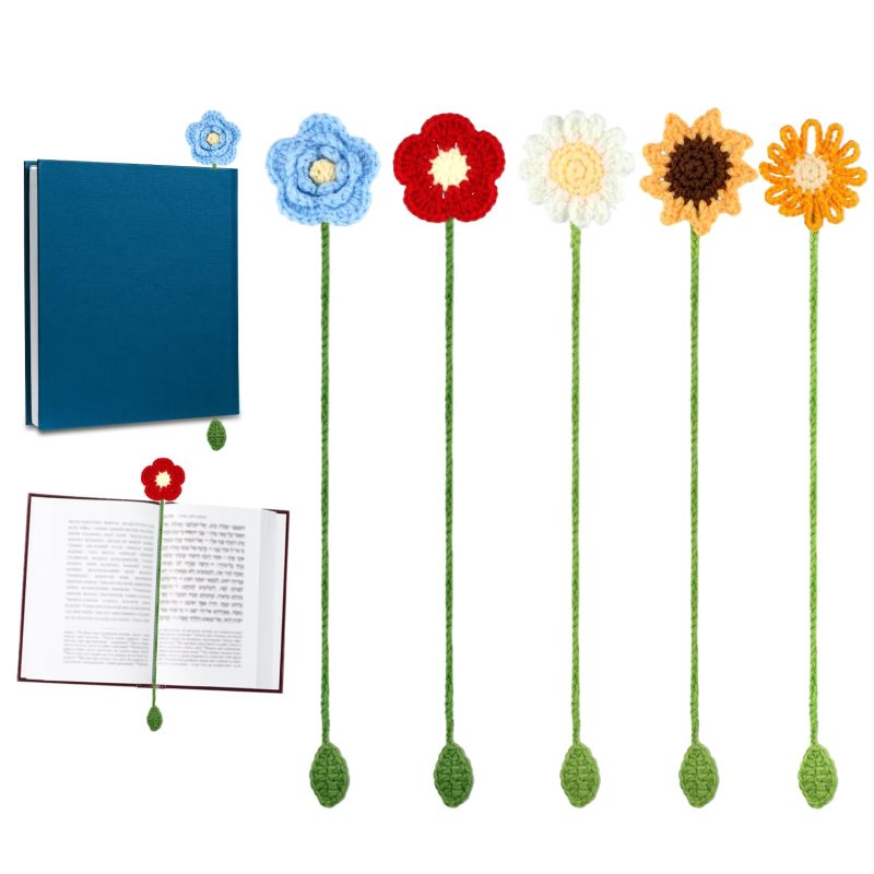 Crochet Sunflower Bookmark: 1 Vibrant Colorful Handmade Cotton Yarn - Soft Washable Durable Floral Marker for Book Lovers Home Office Travel - Image 1