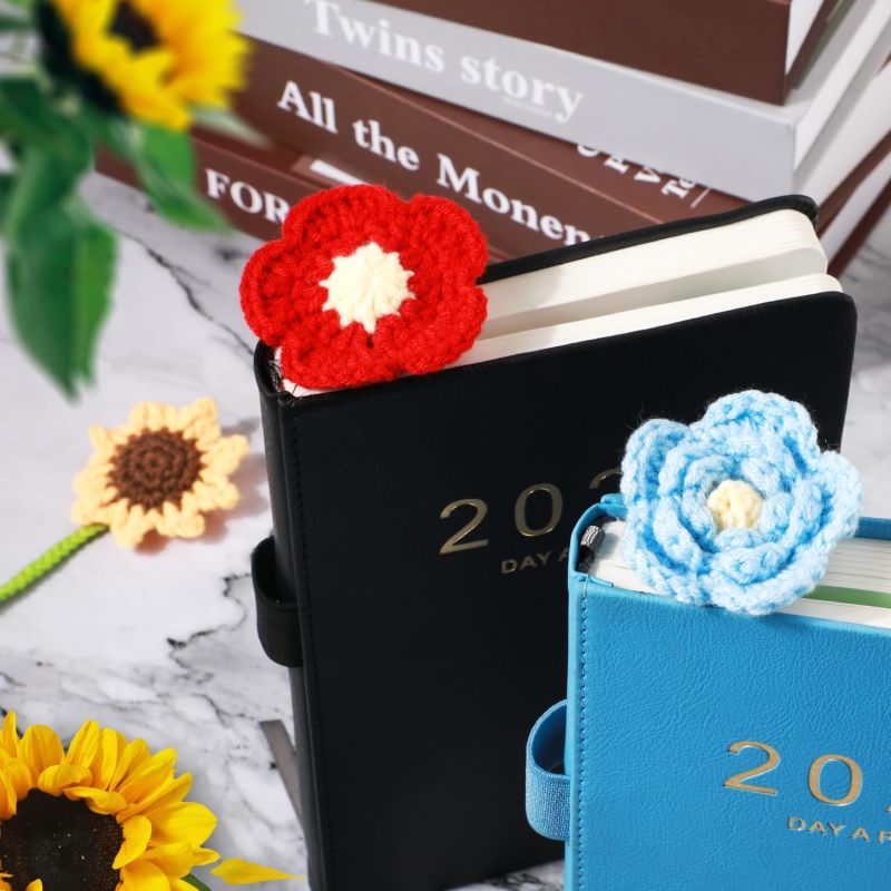 Crochet Sunflower Bookmark: 1 Vibrant Colorful Handmade Cotton Yarn - Soft Washable Durable Floral Marker for Book Lovers Home Office Travel - Image 3