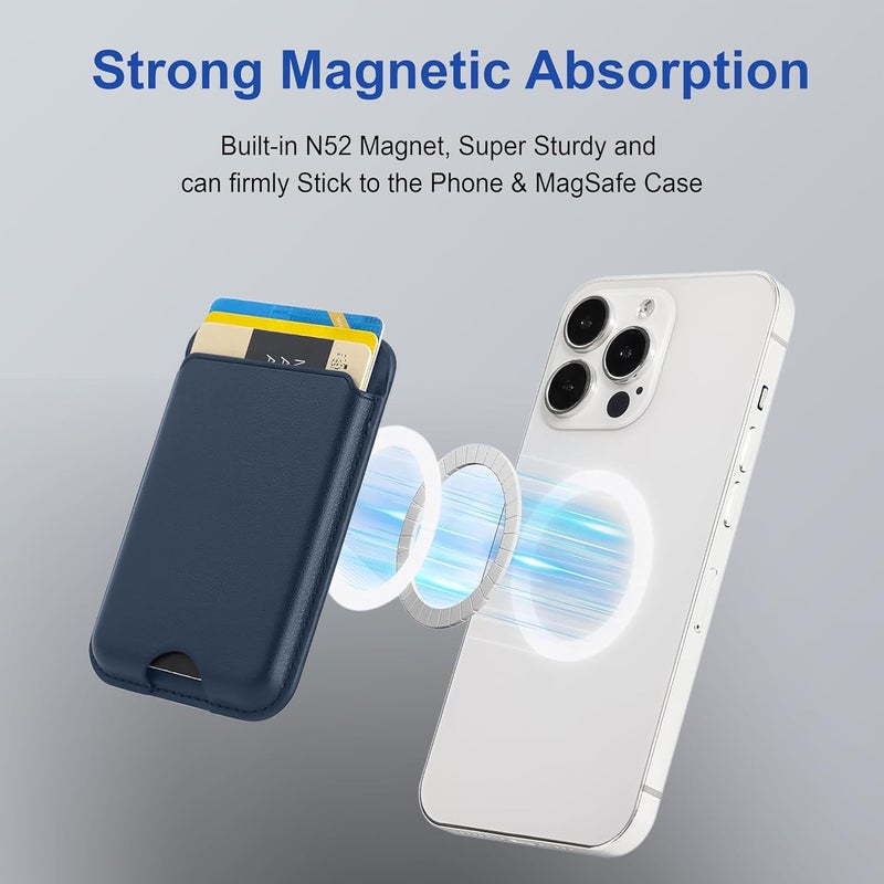 ZAPCASE محفظة ماغسيف، حامل بطاقات، محفظة مغناطيسية لآيفون | متوافقة مع جميع حالات ماغسيف | جلد نباتي | أزرق - Image 5