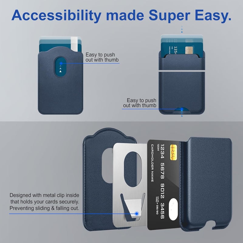 ZAPCASE محفظة ماغسيف، حامل بطاقات، محفظة مغناطيسية لآيفون | متوافقة مع جميع حالات ماغسيف | جلد نباتي | أزرق - Image 4