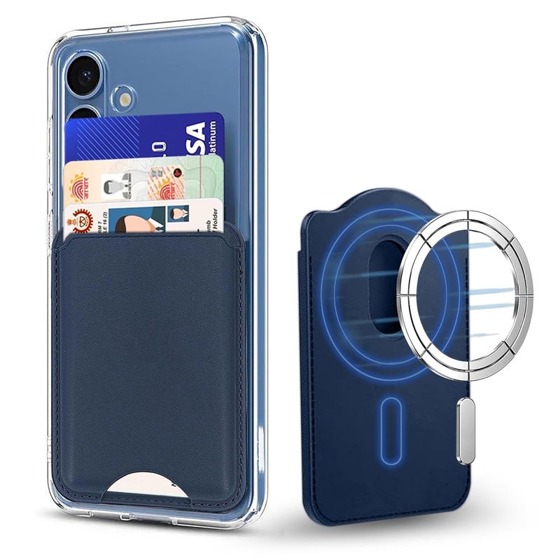 ZAPCASE محفظة ماغسيف، حامل بطاقات، محفظة مغناطيسية لآيفون | متوافقة مع جميع حالات ماغسيف | جلد نباتي | أزرق - Image 1