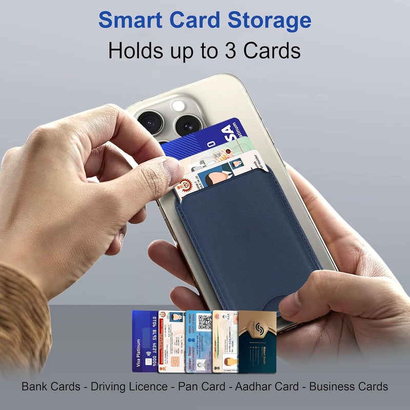ZAPCASE محفظة ماغسيف، حامل بطاقات، محفظة مغناطيسية لآيفون | متوافقة مع جميع حالات ماغسيف | جلد نباتي | أزرق - Image 3
