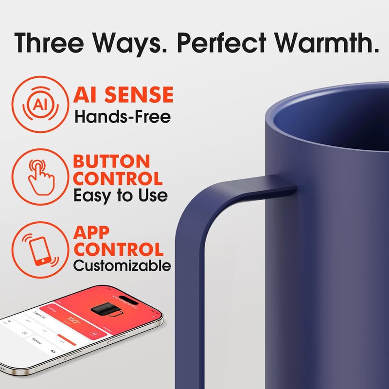 vsitoo S3 Ultra 20oz Self Heating Coffee Mug with Auto-Sensing AI, Large Capacity Rechargeable Smart Mug Warmer 120-150℉, IPX7 Waterproof, Home Office Gift for Women Men - Blue - Image 4