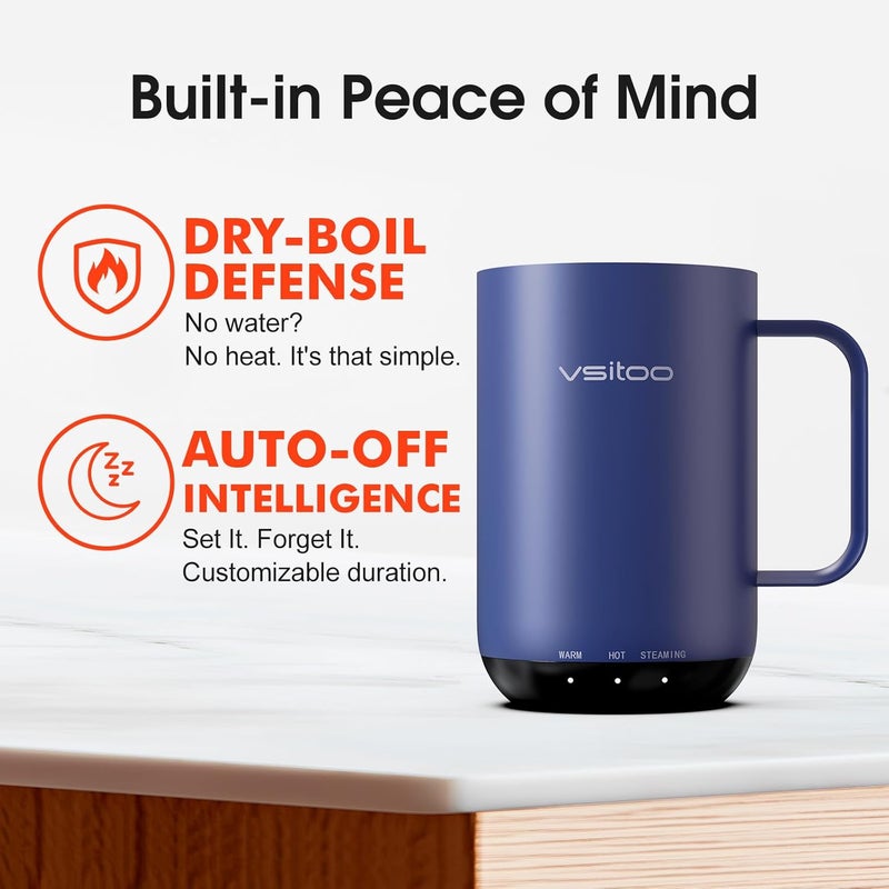 vsitoo S3 Ultra 20oz Self Heating Coffee Mug with Auto-Sensing AI, Large Capacity Rechargeable Smart Mug Warmer 120-150℉, IPX7 Waterproof, Home Office Gift for Women Men - Blue - Image 5
