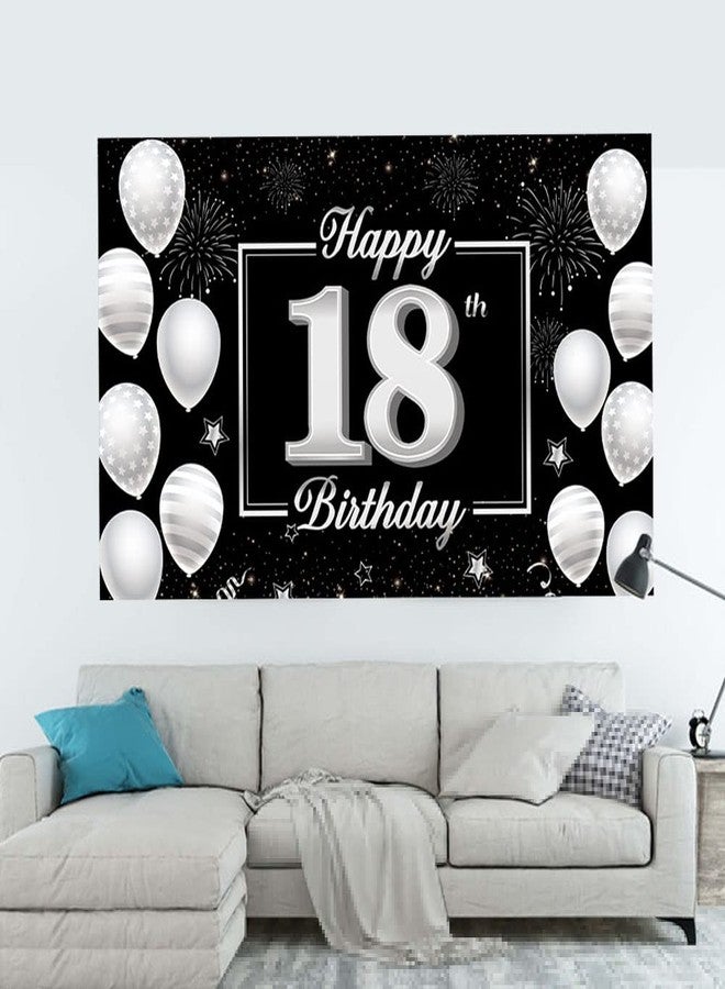 Huture 18th Birthday Backdrop Banner - Silver & Black Party Decor for Boys & Girls - Photo Booth Background - Image 3