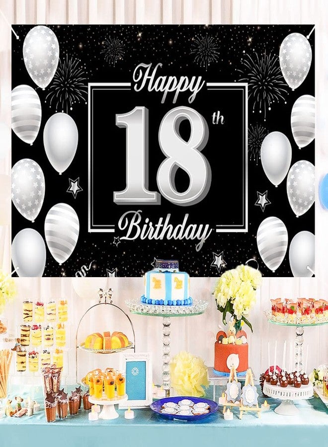 Huture 18th Birthday Backdrop Banner - Silver & Black Party Decor for Boys & Girls - Photo Booth Background - Image 4