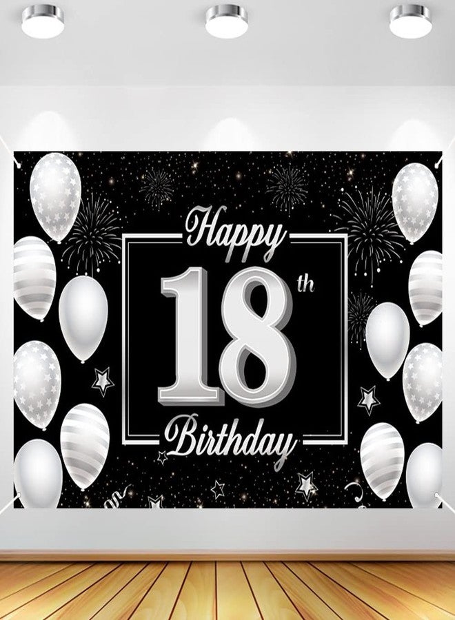 Huture 18th Birthday Backdrop Banner - Silver & Black Party Decor for Boys & Girls - Photo Booth Background - Image 1