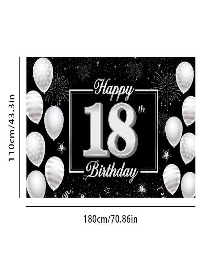 Huture 18th Birthday Backdrop Banner - Silver & Black Party Decor for Boys & Girls - Photo Booth Background - Image 2