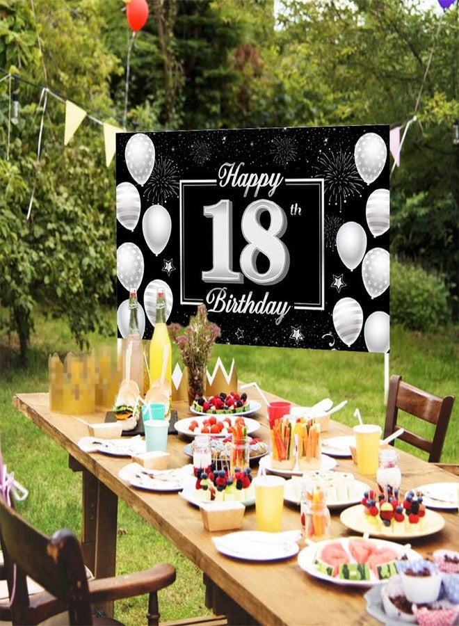 Huture 18th Birthday Backdrop Banner - Silver & Black Party Decor for Boys & Girls - Photo Booth Background - Image 5