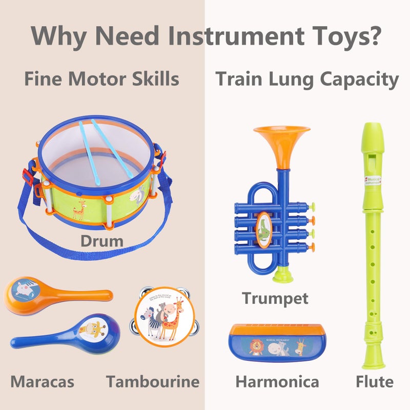 iPlay, iLearn Toddler Musical Instruments Toys, Kids Drum Set, Baby Trumpet, Percussion, Harmonica, Maraca, Flute, Tambourine, Birthday Gifts for 18 Months Olds Ages 2 3 4 5 Years Boys Girls Children - Image 2