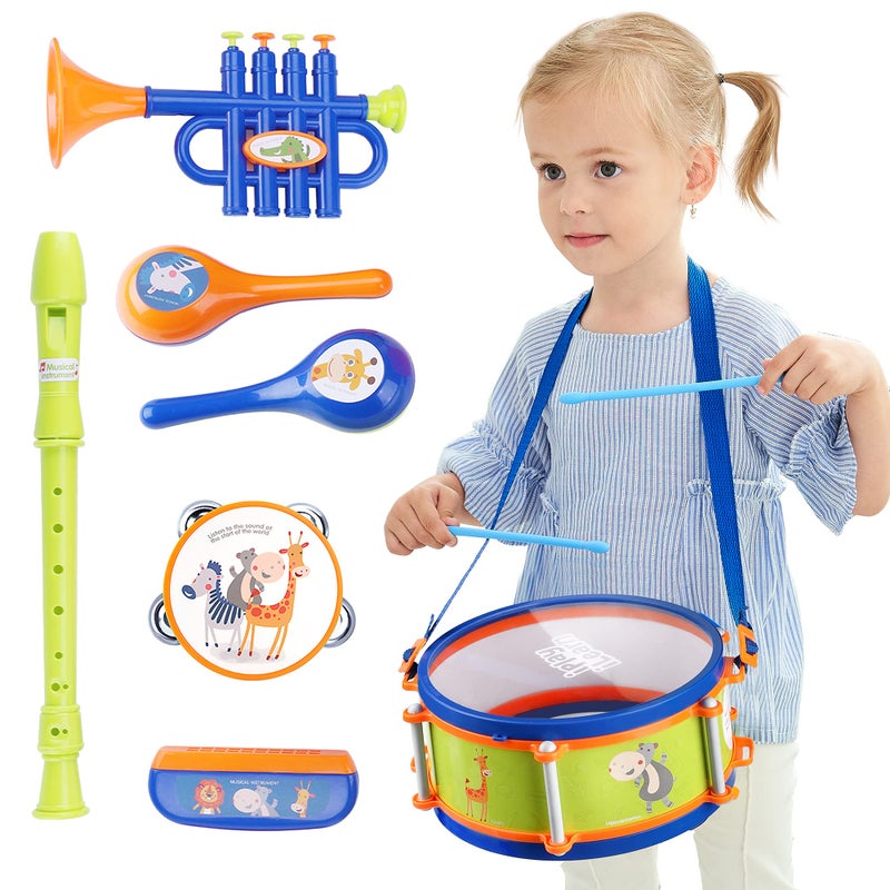 iPlay, iLearn Toddler Musical Instruments Toys, Kids Drum Set, Baby Trumpet, Percussion, Harmonica, Maraca, Flute, Tambourine, Birthday Gifts for 18 Months Olds Ages 2 3 4 5 Years Boys Girls Children - Image 1