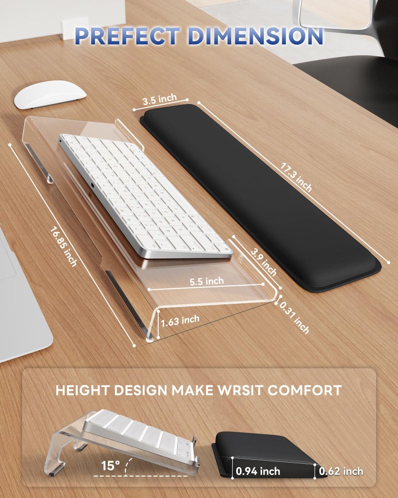 Laborio Computer Keyboard Wrist Rest Stand for Desktop, Keyboard Holder for Easy Typing with Wrist Pad for Office Desk, Home, School (Clear) - Image 3